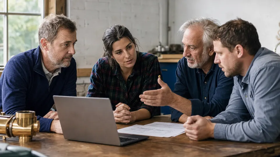 Security engineers in discussion around a table in a bright workshop-style room, illustrating the reported acquisition talks.